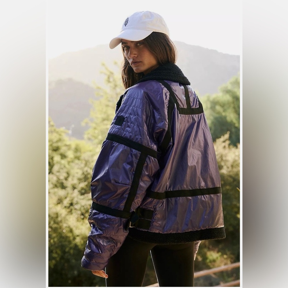 FP Movement by Free People Iridescent Purple Puffer Jacket with Black Trim